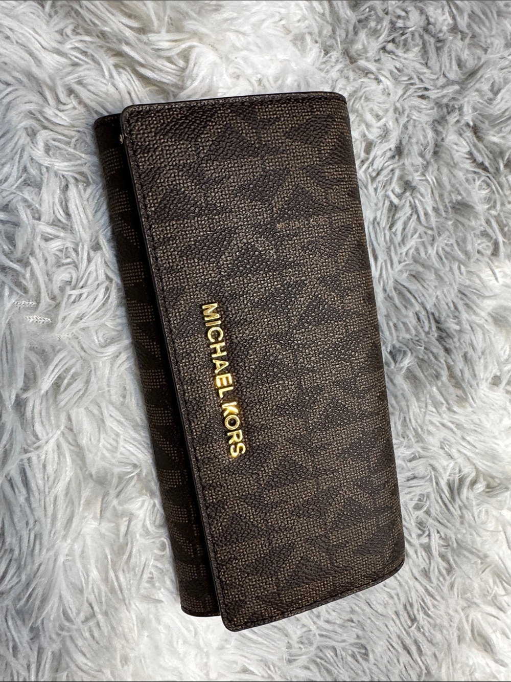 Michael Kors Dark Brown Signature Continental Wallet with Gold Logo